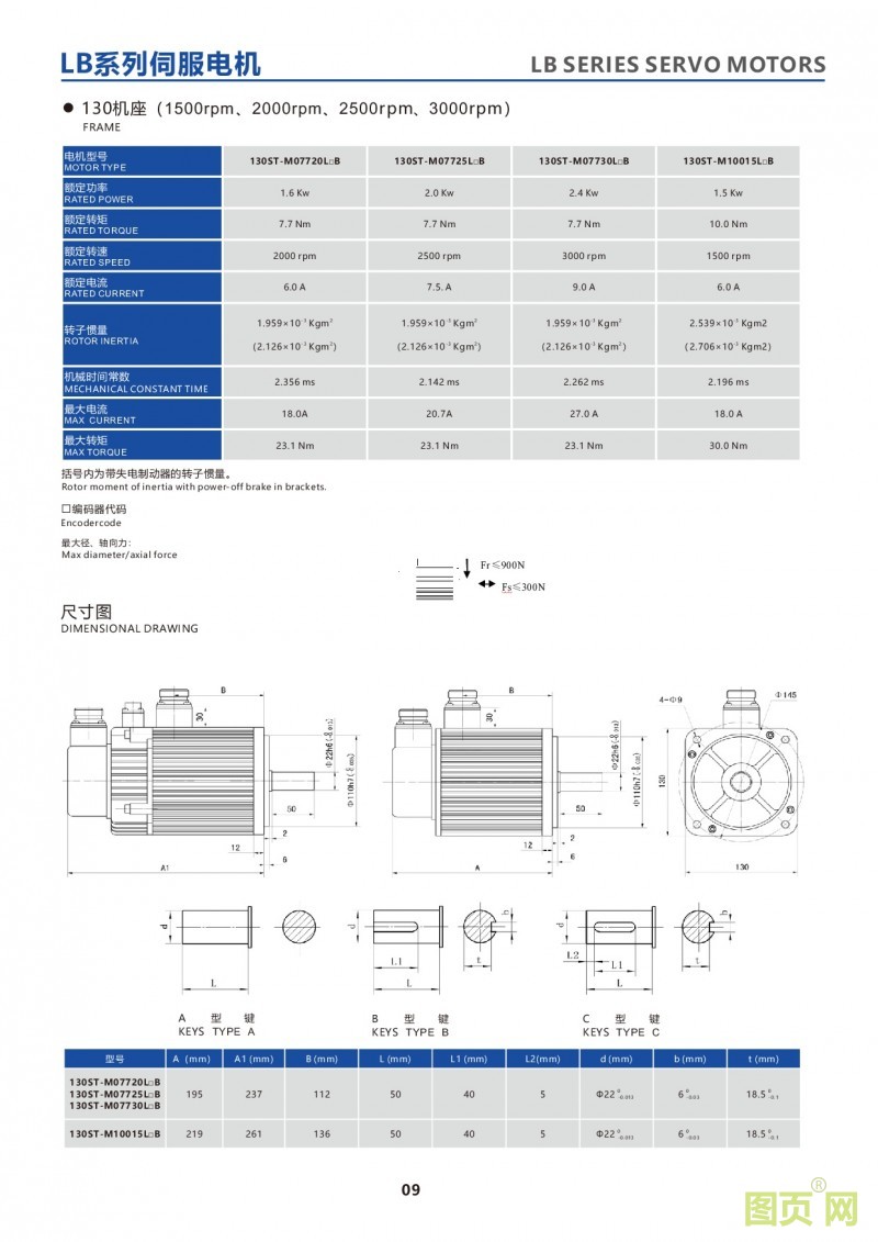 7-LB series 130ST servo motor華大伺服馬達130ST電機參數(shù)及尺寸